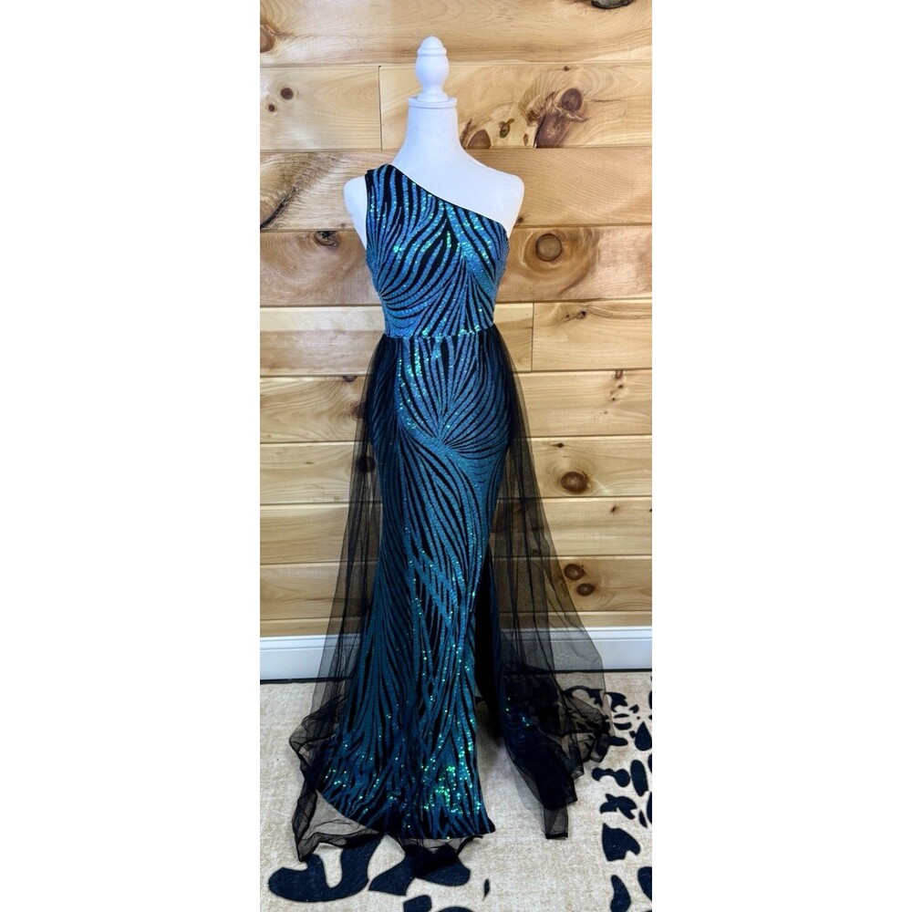 Faeriesty One-Shoulder Sequined Mermaid Gown Size XS Prom Formal NEW